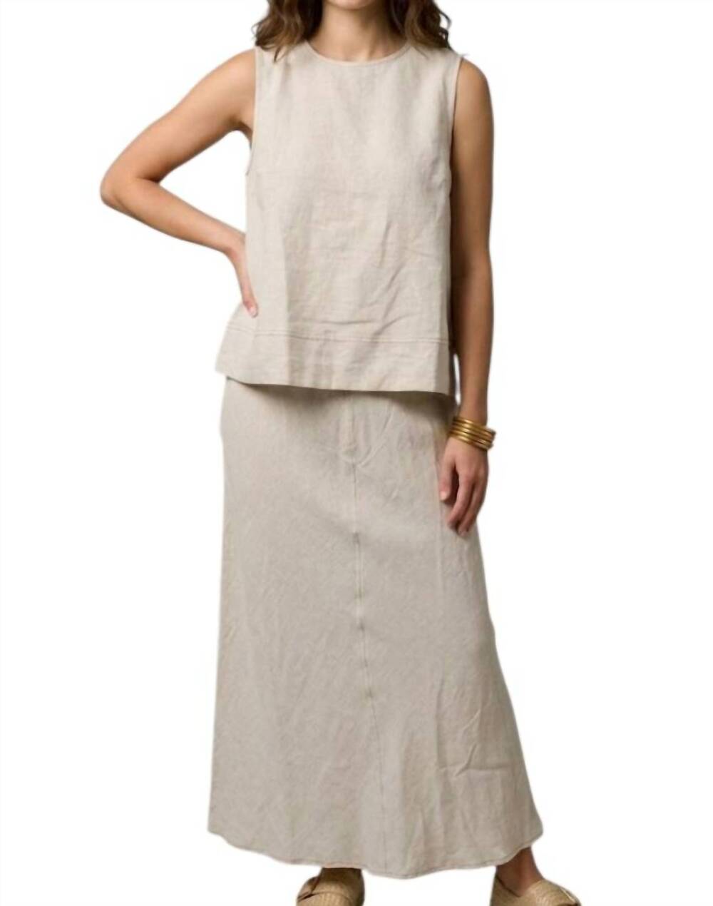 NEW FUN 2 FUN linen elastic waist skirt in natural